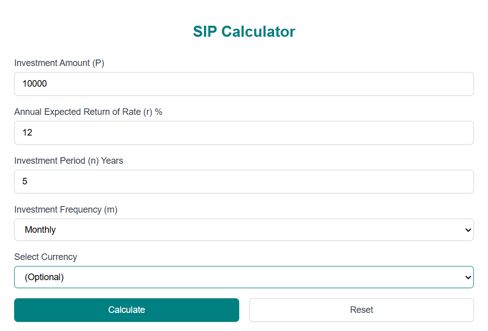 SIP Calculator Pakistan Input